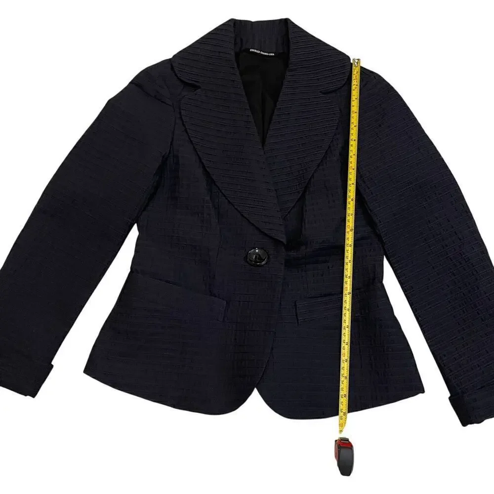 Charles Chang-Lima Women’s 6 Black Navy Blazer | Textured Cotton Wool, USA